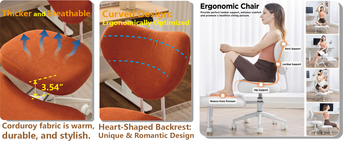 Meditation chair, an ergonomic cross-legged seating chair with lumbar support and a height-adjustable seat cushion, ideal for people engaged in high-intensity office work. ORANGE image 2