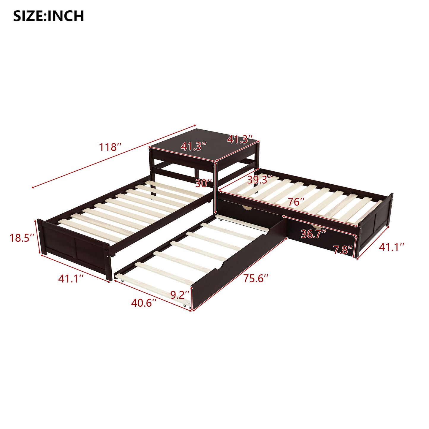 L-shaped Platform Bed with Trundle and Drawers Linked with built-in Desk,Twin,Espresso(Old SKU:SM000916AAP) image 7