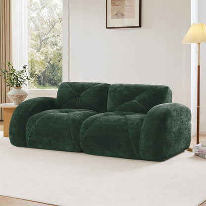 2-seater Tufted Sofa Couches With boneless Sofa,Soft Velvet Fabric,Bottom Anti-Slip Design,32D High Density Sponge,Ergonomic Design Bottom,No Assembly Required,Fits Living Rooms,Green image 2