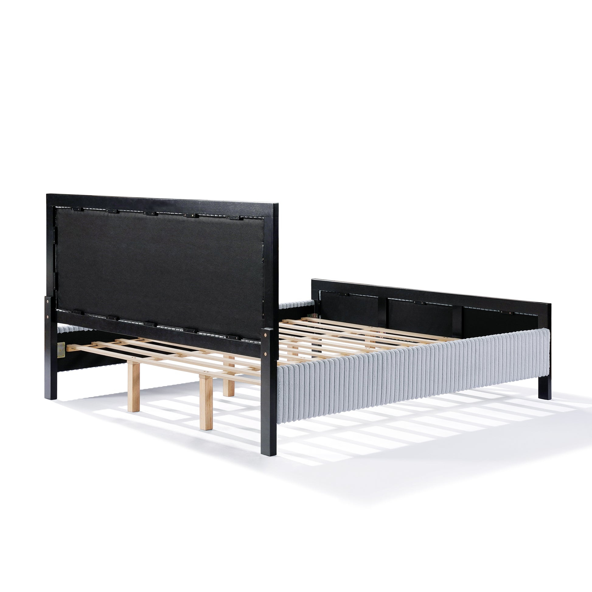 Queen Upholstered Bed with Fluffy Soft Headboard,Grey+Black Frame image 10