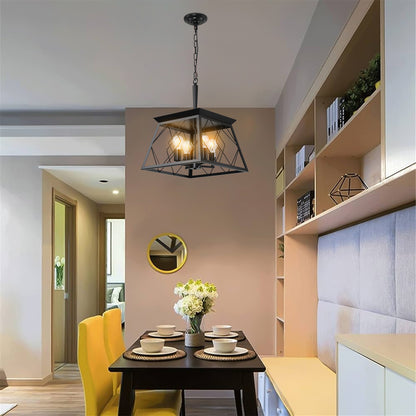 16" Black Industrial 4-Light Pendant Chandelier, Modern Metal Cage Design, Adjustable Hanging Light for Dining Room, Kitchen, Living Room (No Bulbs) image 2