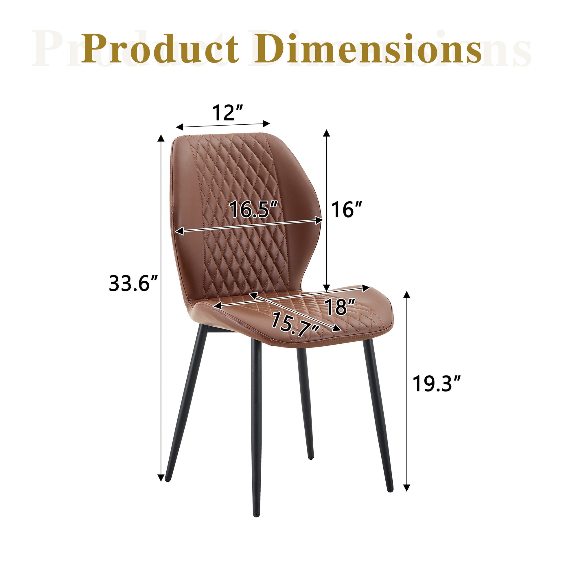 Set of 4 modern light luxury brown diamond-quilted PU chairs with black metal legs. Suitable as upholstered dining chairs with backrests for dining rooms, adaptable to a wide range of scenarios. image 8