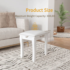 Vanity Stool Makeup Bench Dressing Stool with Cushion and Solid Legs,White