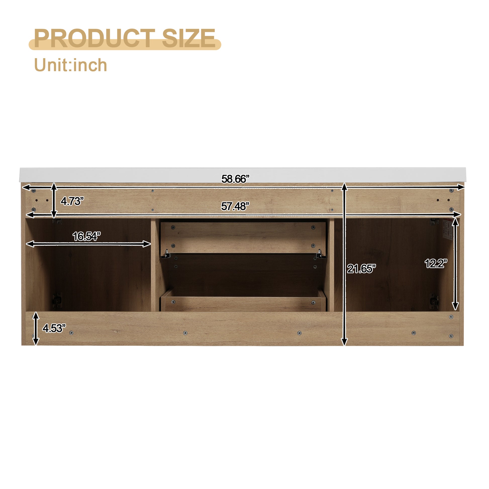 [Video]59.3 Inch Double Sink Bathroom Vanity with SMC Top, MDF Cabinet, Soft Close Doors, Divided Drawers, Wall-Mounted Modern Storage Vanity for Large Bathrooms image 11