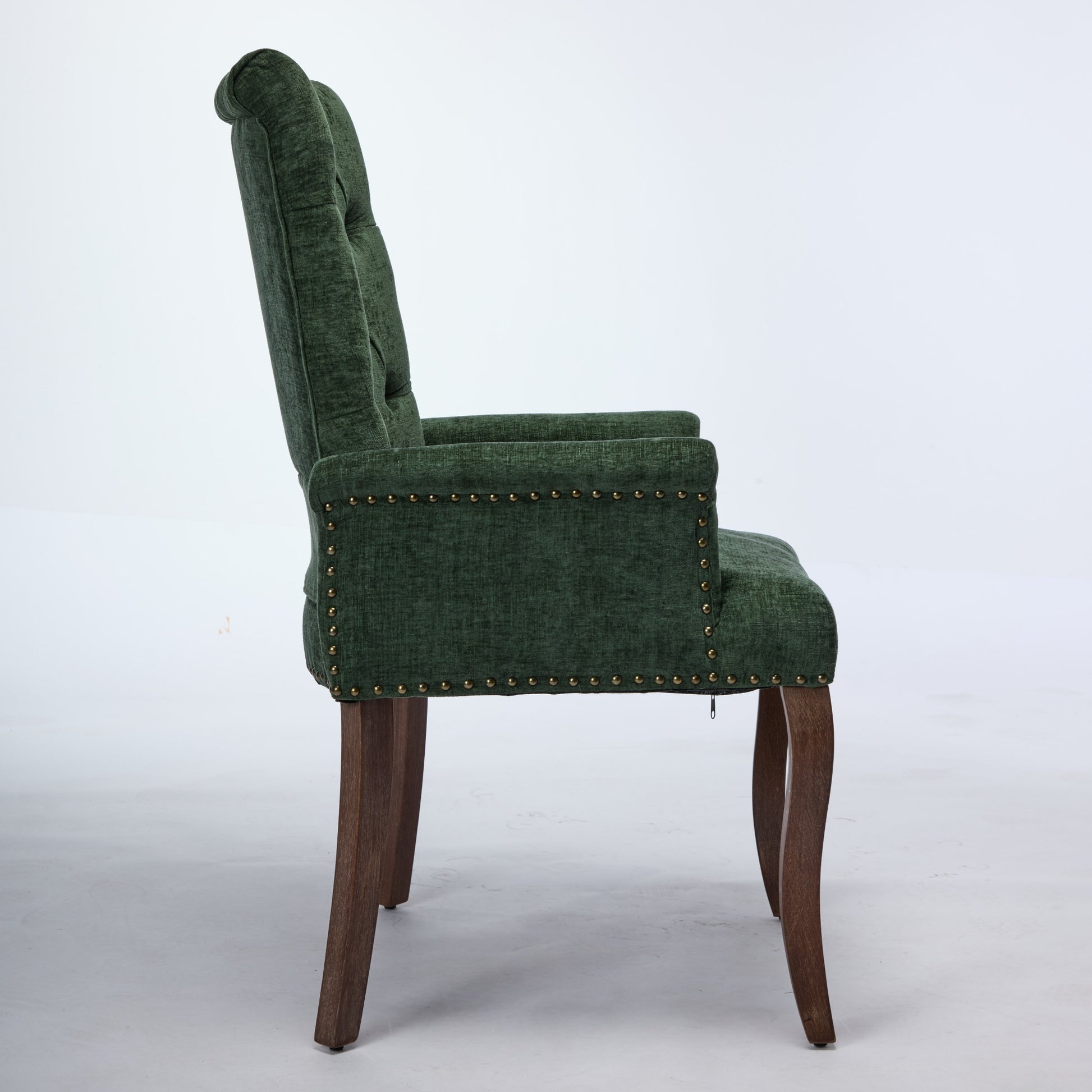 Upholstered Chenille Fabric Accent Dining Chair, Curved Solid Wood Legs, Elegant Tufted Club Dining Room Kitchen Room Arm Dining Chair, Single Pack,Olive Green,SW1895OL image 5