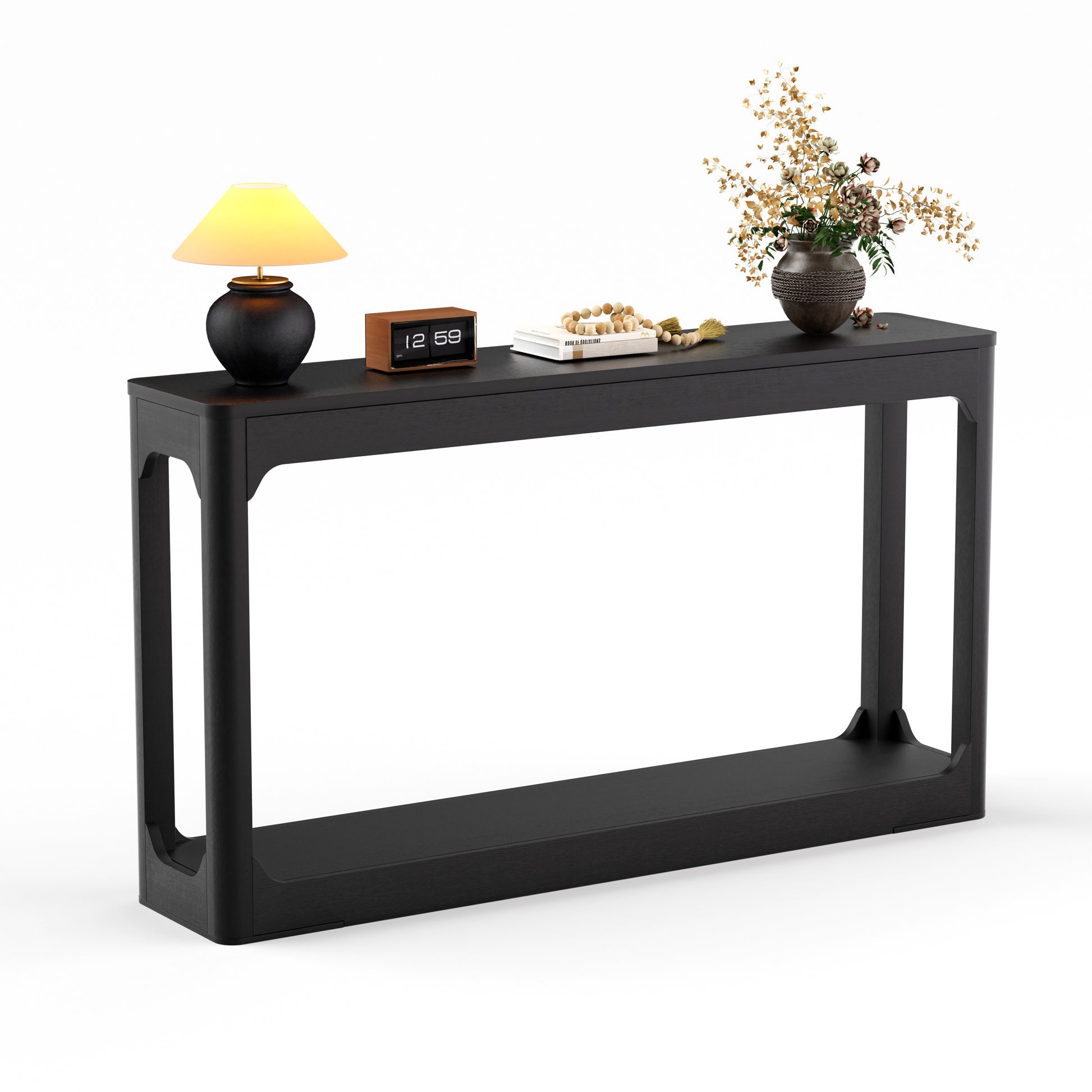55.1-inch curved-leg storage table, ideal for entryways, slim wooden side table that can be placed behind a sofa, perfect for entryways, hallways, and doorways. Black, 55.1"L*11.8"W*31.1"H image 1