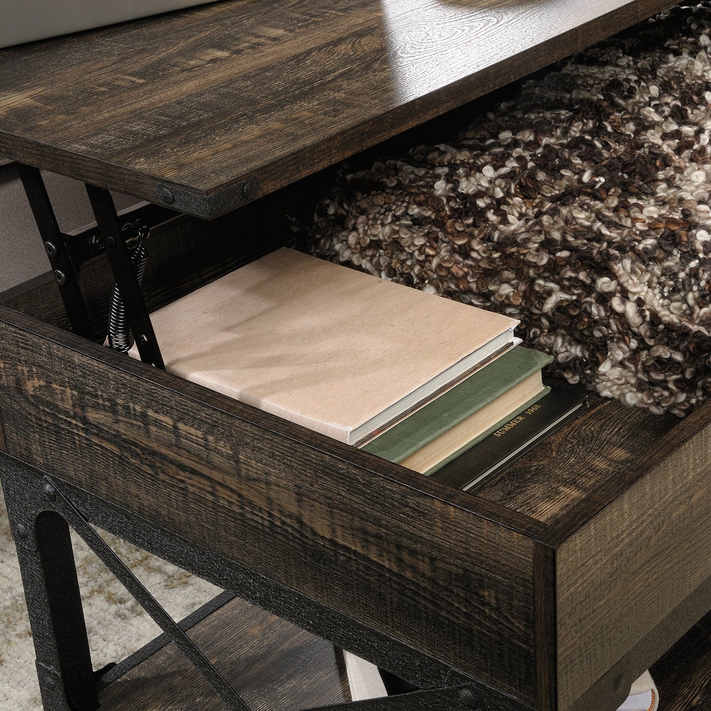 Lift-Top Coffee Table with Industrial Style, Brown finish image 10