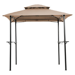 Outdoor Grill Gazebo 8 x 5 Ft, Shelter Tent, Double Tier Soft Top Canopy and Steel Frame with hook and Bar Counters, -Brown