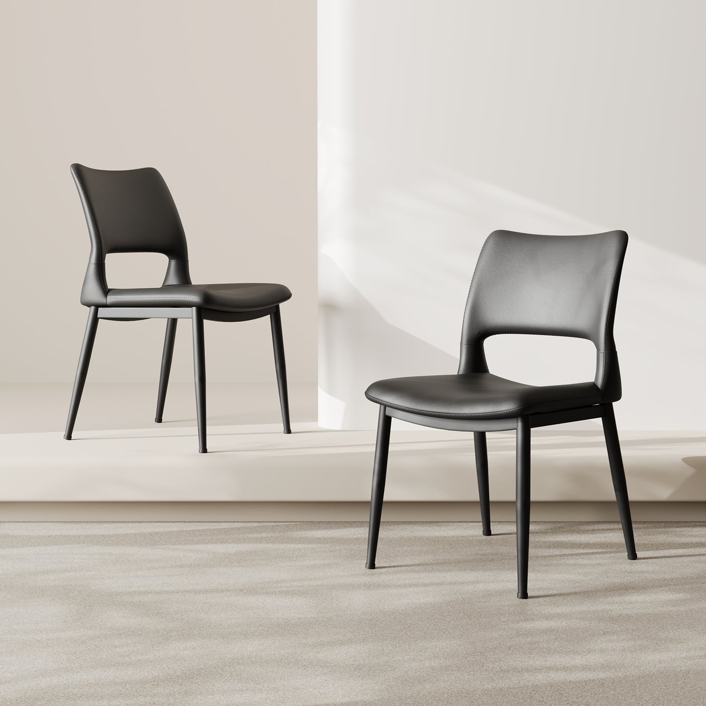 Modern minimalist black PU leather Dining Chairs Set of 2, comfortable backrest design, metal leg support, suitable for restaurants, kitchens, and offices. image 1