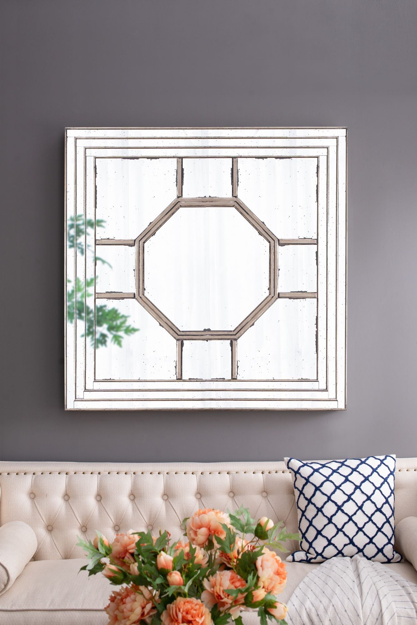 48"x48" Antique Style Decorative Square Wall Mirror with Mirrored Frame, Wall Decor for Living Room Entryway, Console Le image 2
