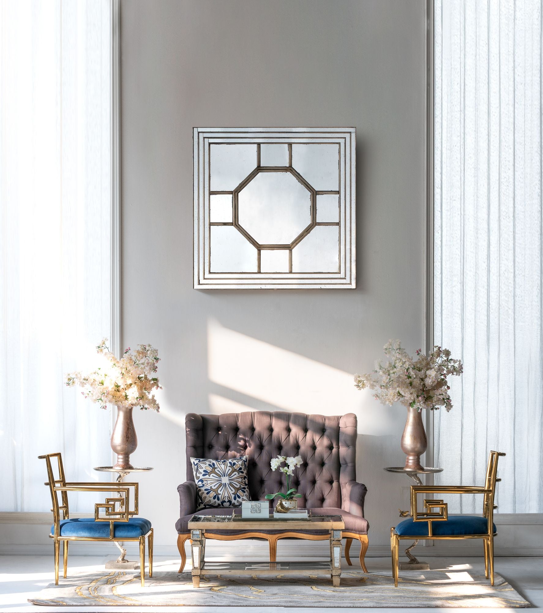 48"x48" Antique Style Decorative Square Wall Mirror with Mirrored Frame, Wall Decor for Living Room Entryway, Console Le image 7