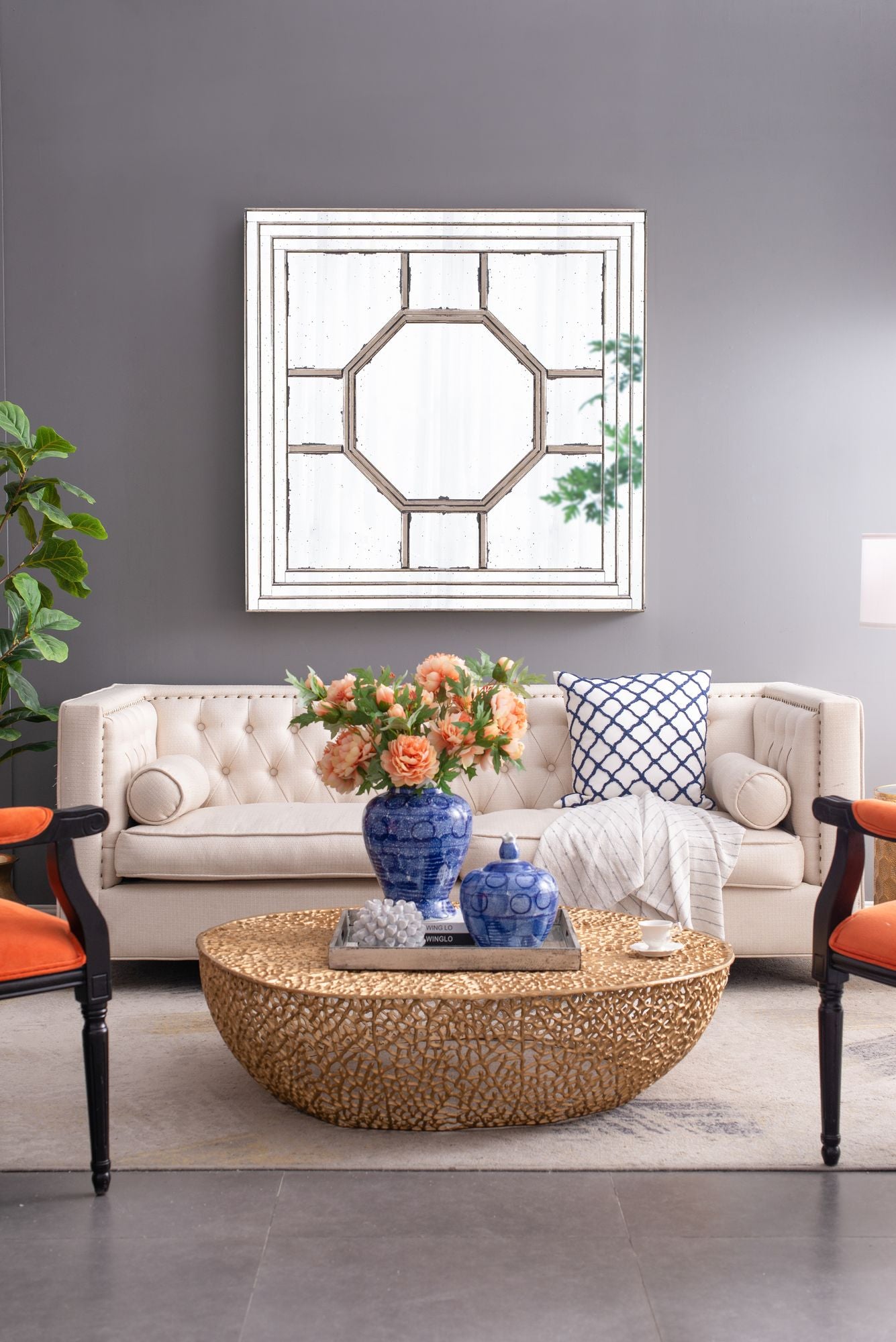 48"x48" Antique Style Decorative Square Wall Mirror with Mirrored Frame, Wall Decor for Living Room Entryway, Console Le image 6