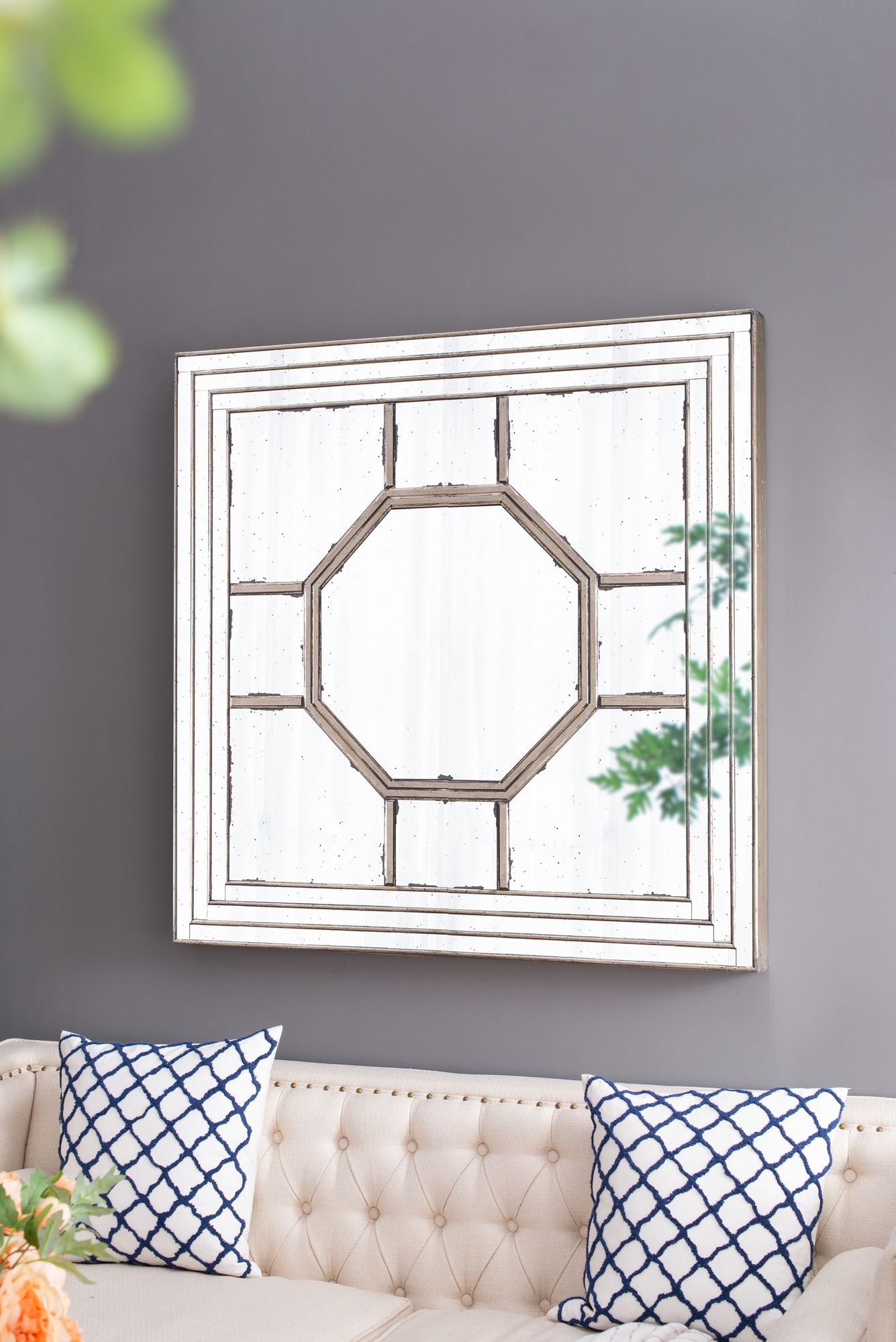 48"x48" Antique Style Decorative Square Wall Mirror with Mirrored Frame, Wall Decor for Living Room Entryway, Console Le image 10