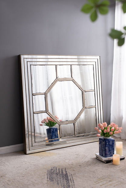 48"x48" Antique Style Decorative Square Wall Mirror with Mirrored Frame, Wall Decor for Living Room Entryway, Console Le image 8