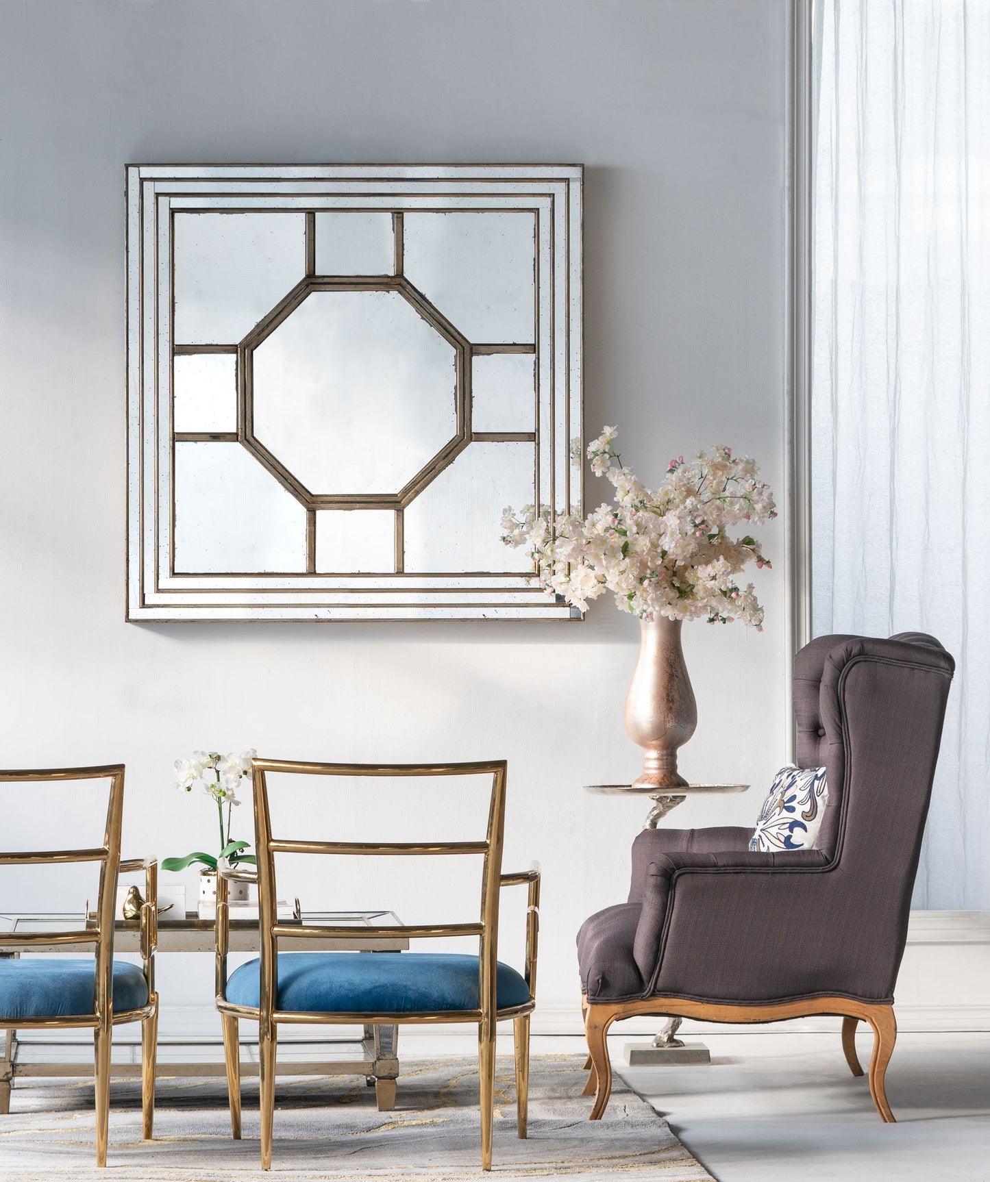 48"x48" Antique Style Decorative Square Wall Mirror with Mirrored Frame, Wall Decor for Living Room Entryway, Console Le image 9