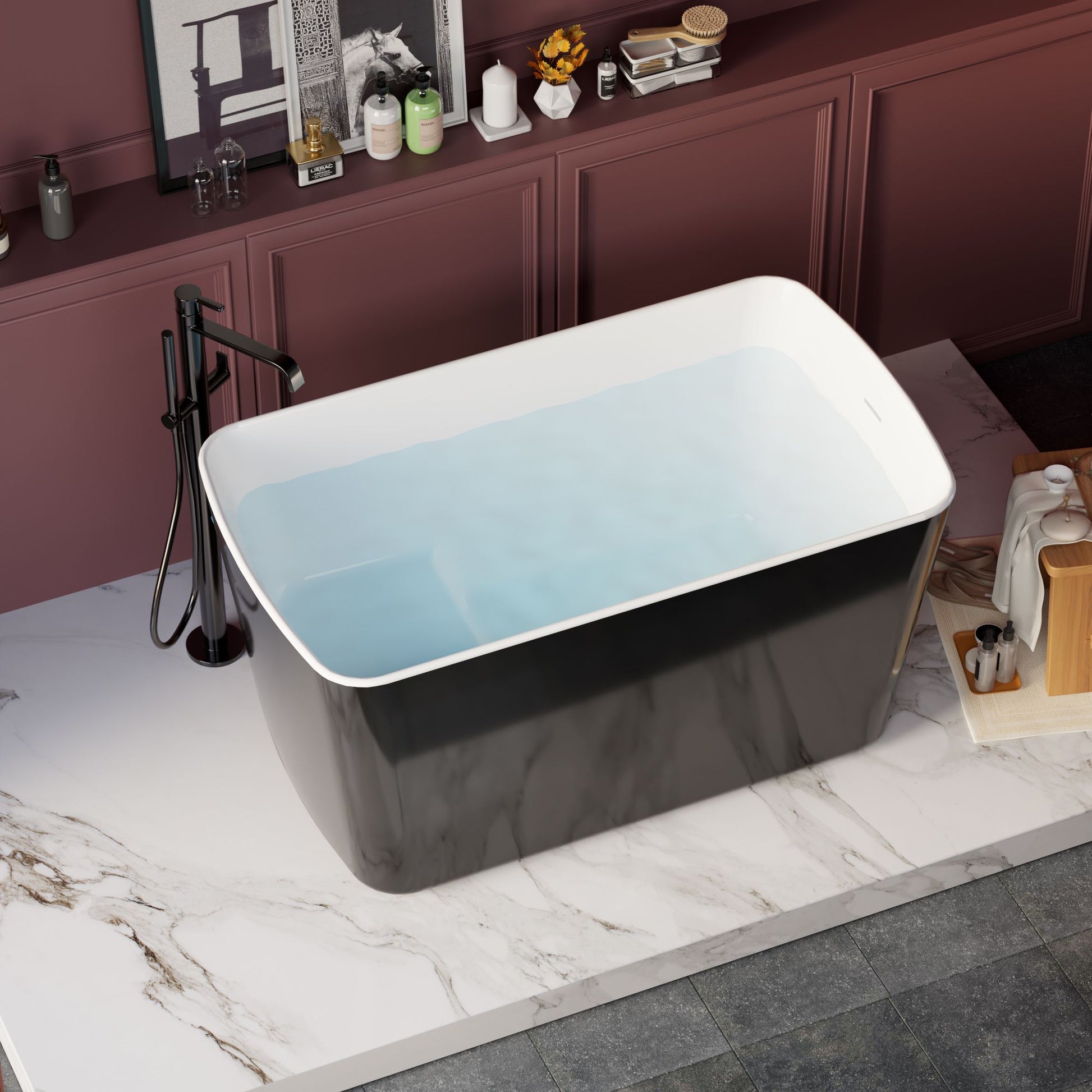 49'' x 28'' Acrylic Freestanding Soaking Bathtub, Square-shape Japanese Soaking Hot Tub, Sit-In Design with Chrome Overf image 6