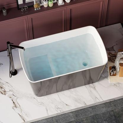 49'' x 28'' Acrylic Freestanding Soaking Bathtub, Square-shape Japanese Soaking Hot Tub, Sit-In Design with Chrome Overf image 3