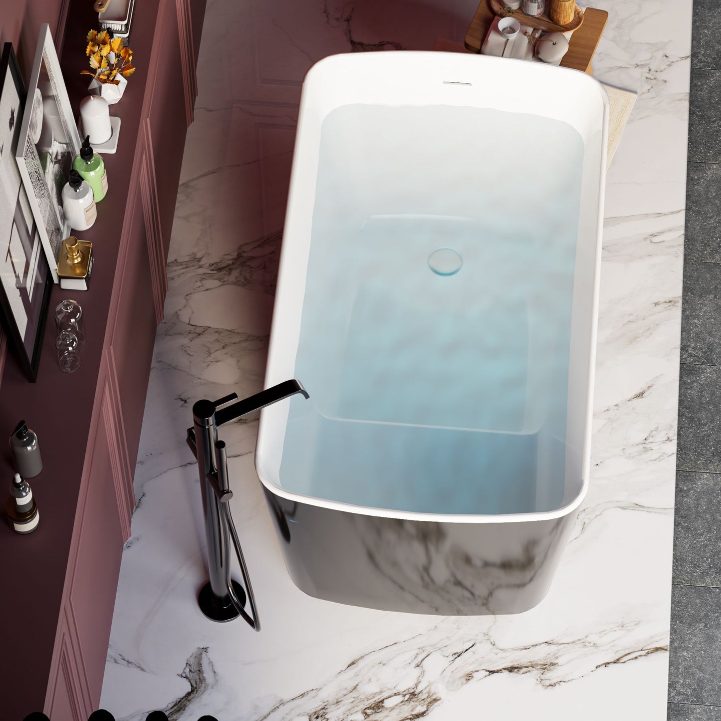 49'' x 28'' Acrylic Freestanding Soaking Bathtub, Square-shape Japanese Soaking Hot Tub, Sit-In Design with Chrome Overf image 4