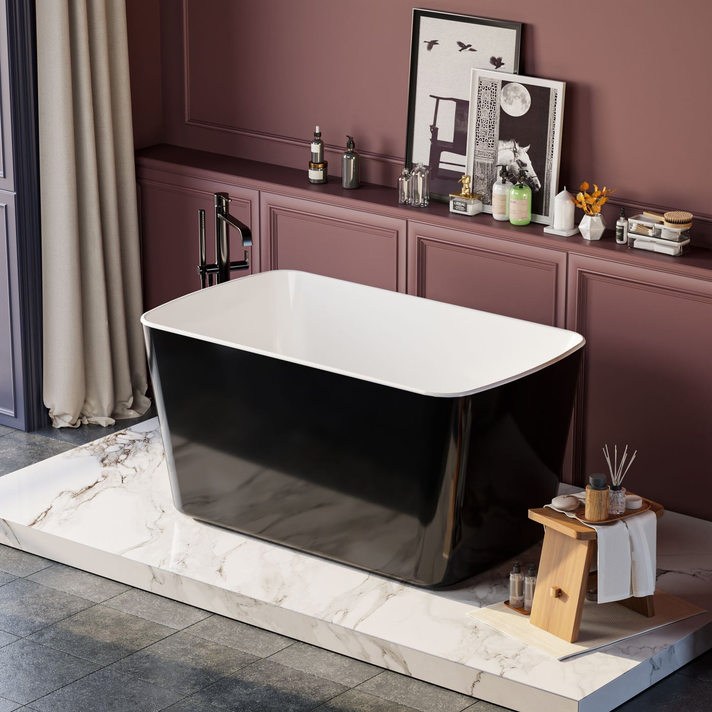 49'' x 28'' Acrylic Freestanding Soaking Bathtub, Square-shape Japanese Soaking Hot Tub, Sit-In Design with Chrome Overf image 5