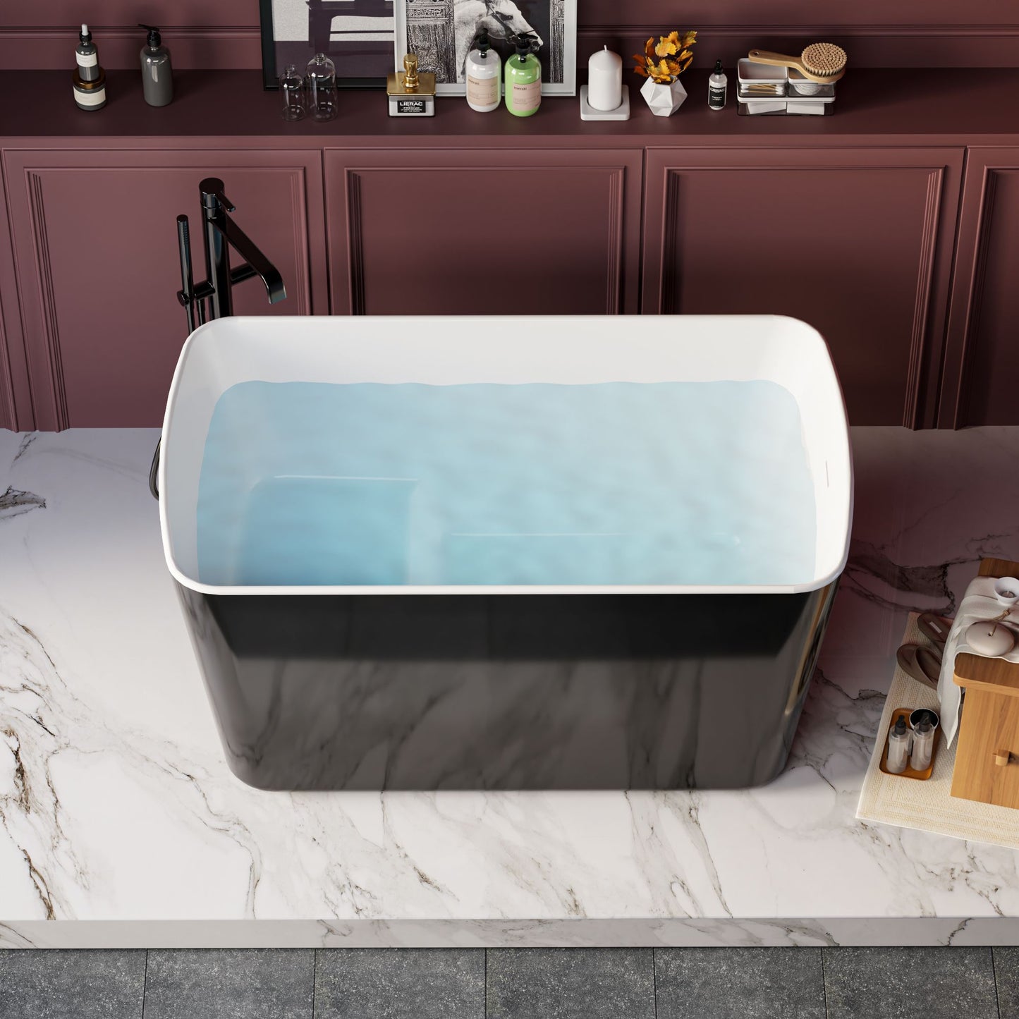 49'' x 28'' Acrylic Freestanding Soaking Bathtub, Square-shape Japanese Soaking Hot Tub, Sit-In Design with Chrome Overf image 1