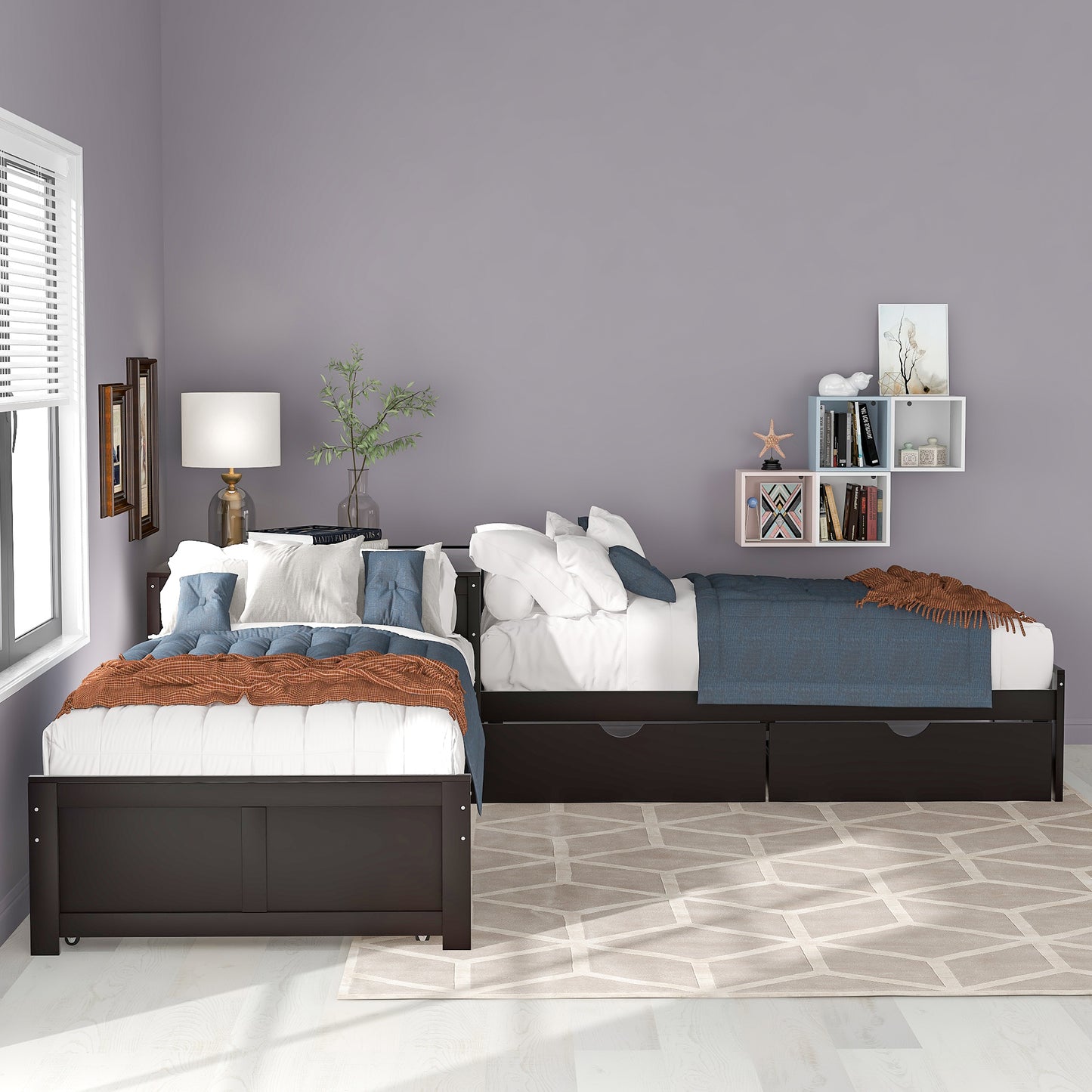 L-shaped Platform Bed with Trundle and Drawers Linked with built-in Desk,Twin,Espresso(Old SKU:SM000916AAP) image 3