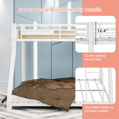 Metal Bunk Bed Twin Over Full Size with Removable Stairs, Heavy Duty Sturdy Frame with 12" Under-Bed Storage for Teen & Adults, Teens, No Box Spring Needed, White image 11