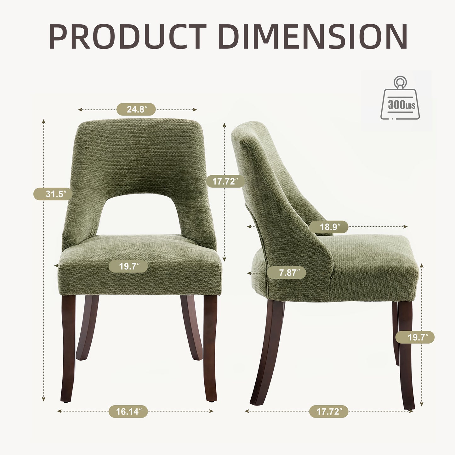Dining Chair Set of 2,Upholstered Chenille Fabric Dining Chair Curved Solid Wood Legs, Elegant Tufted Club Dining Room Kitchen Room Dining Chair,Green image 4