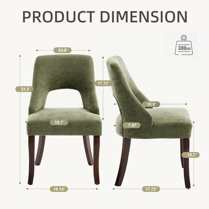 Dining Chair Set of 2,Upholstered Chenille Fabric Dining Chair Curved Solid Wood Legs, Elegant Tufted Club Dining Room Kitchen Room Dining Chair,Green image 4