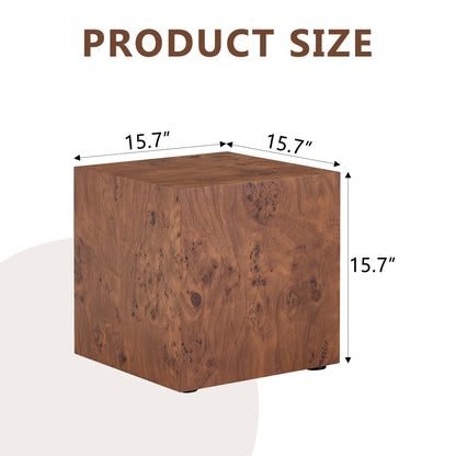 Premium Burl Walnut Veneer MDF Cube Table, Height Adjustable Multi-purpose Coffee Side End Table for Living Room, 15.7"×15.7"×15.7", No Extra Items Included image 2