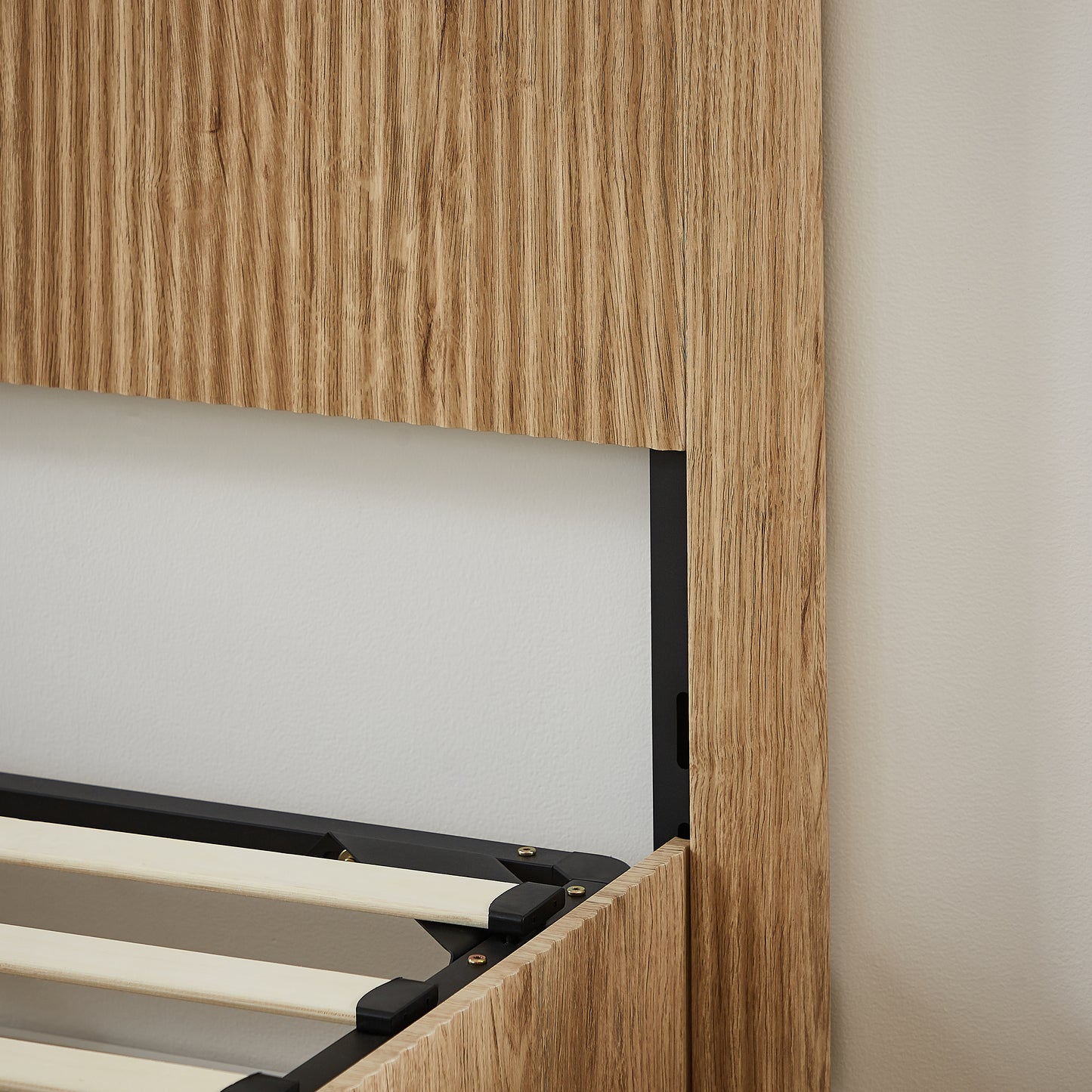 Queen Size Lift Up Storage Bed Frame, Wooden corrugated curved lines, Hydraulic Storage/No Box Spring Needed, Oak. image 10