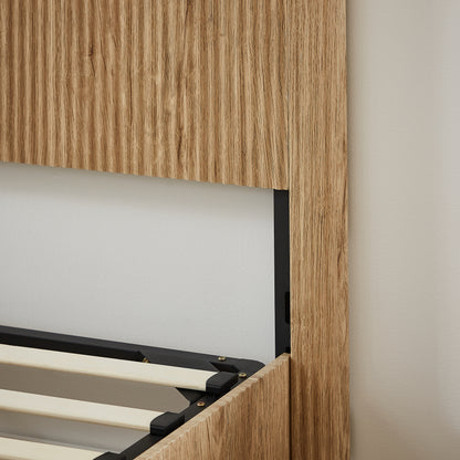 Queen Size Lift Up Storage Bed Frame, Wooden corrugated curved lines, Hydraulic Storage/No Box Spring Needed, Oak. image 10