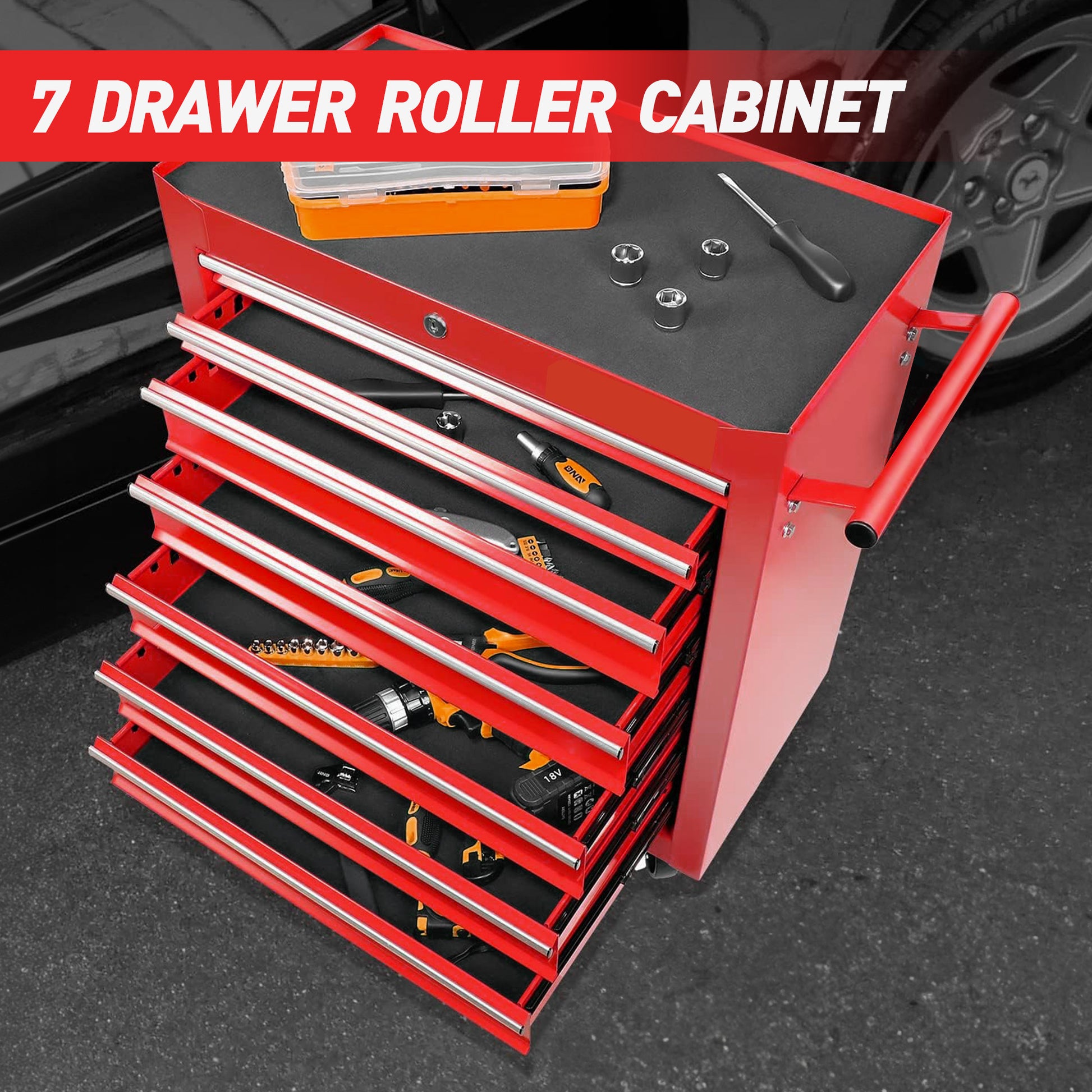 Rolling Tool Chest with 7-Drawer Tool Box with Wheels Multifunctional Tool Cart Mechanic Tool Storage Cabinet for Garage, Warehouse, Workshop, Repair Shop image 3