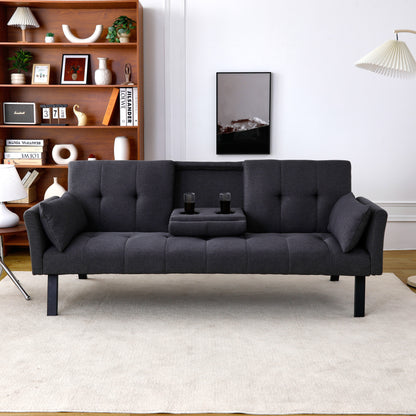 70-inch multi-functional cotton and linen sofa bed: foldable + cup holder + side storage, instantly switch between living room and bedroom image 7