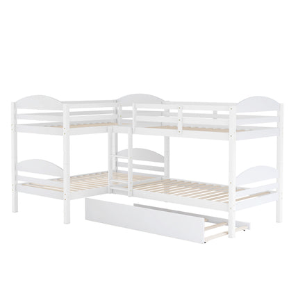 Twin L-Shaped Bunk bed with Trundle-White{OLD SKU:LT000024AAK} image 8