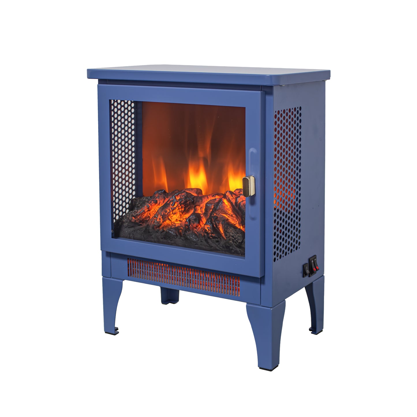 18 inch Freestanding Electric Fireplace Stove heater with 3D Flame effect,Classic Blue image 2