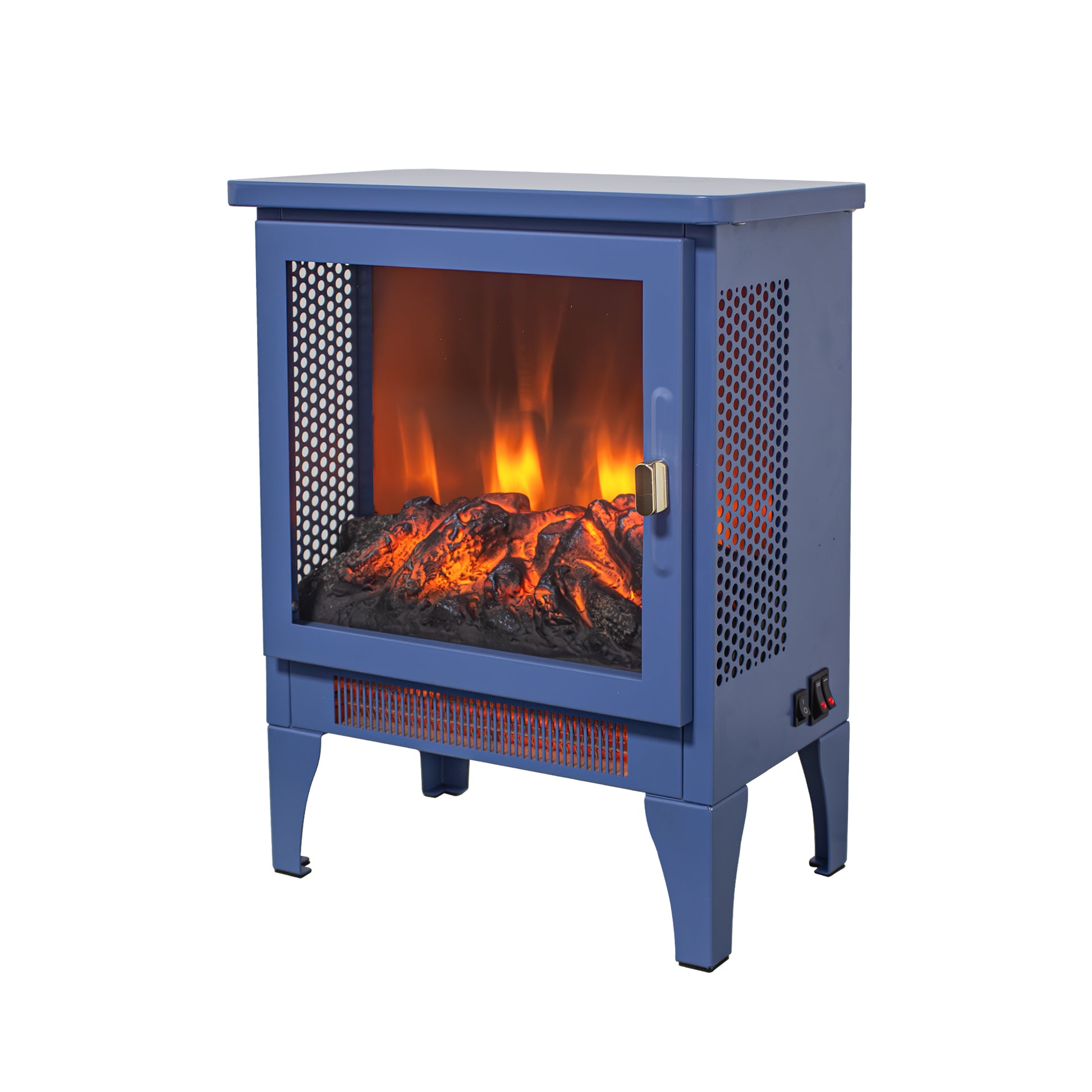 18 inch Freestanding Electric Fireplace Stove heater with 3D Flame effect,Classic Blue image 2