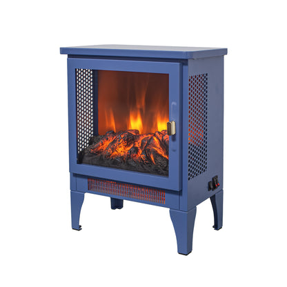 18 inch Freestanding Electric Fireplace Stove heater with 3D Flame effect,Classic Blue image 2