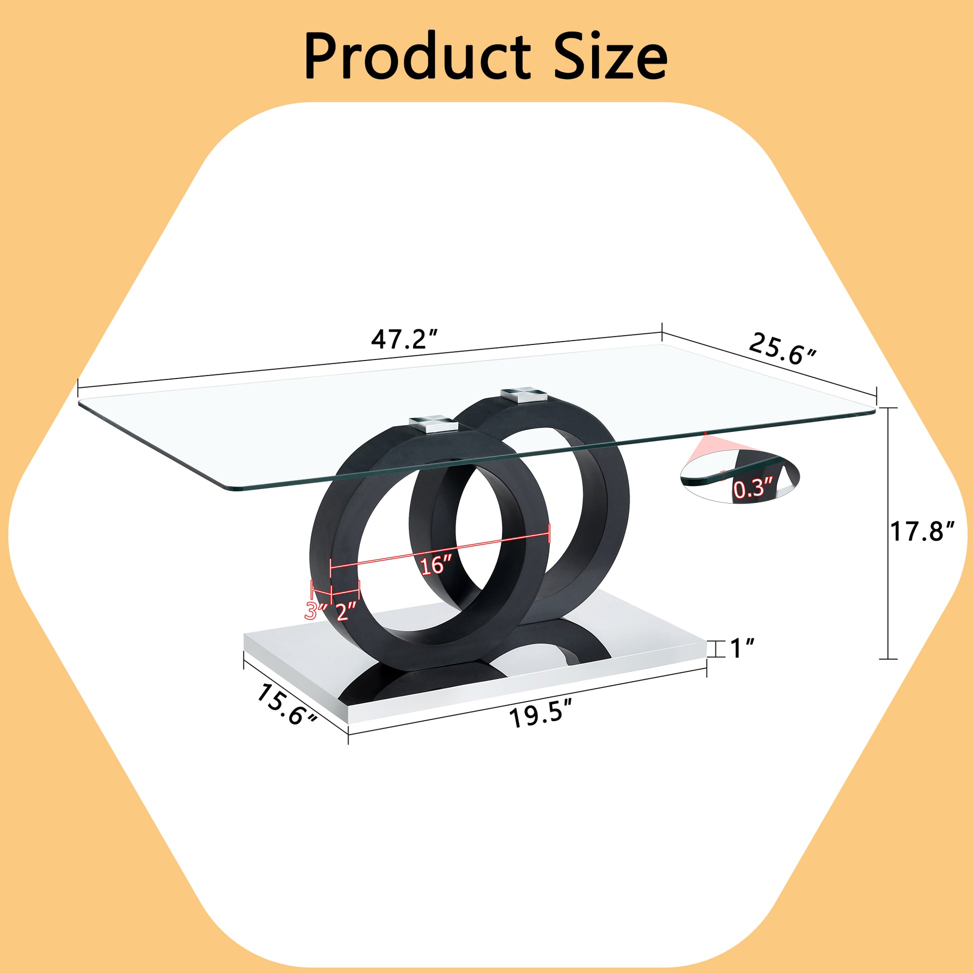 Modern Style Glass Top MDF Coffee Table with Black Base, Suitable for Living Rooms and Lounge Areas, with Product Dimensions of 47.2*25.6*17.8Inches. image 4