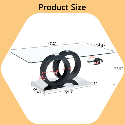Modern Style Glass Top MDF Coffee Table with Black Base, Suitable for Living Rooms and Lounge Areas, with Product Dimensions of 47.2*25.6*17.8Inches. image 4