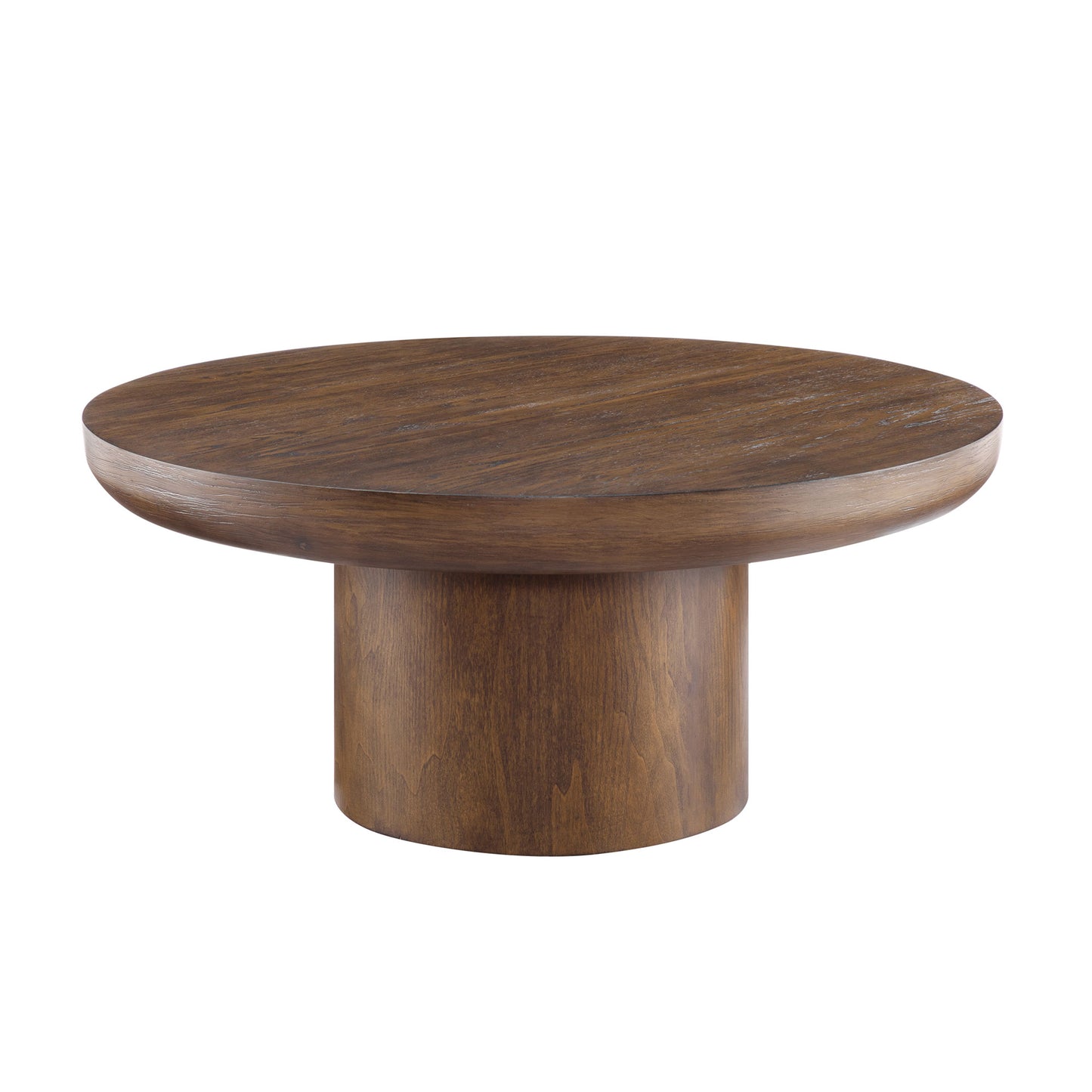 35.98inch Round Coffee Table with Cylindrical Leg,Wood Veneer Tabletop Table,Rounded Sofa Side Table for living Room Office,Brown image 2