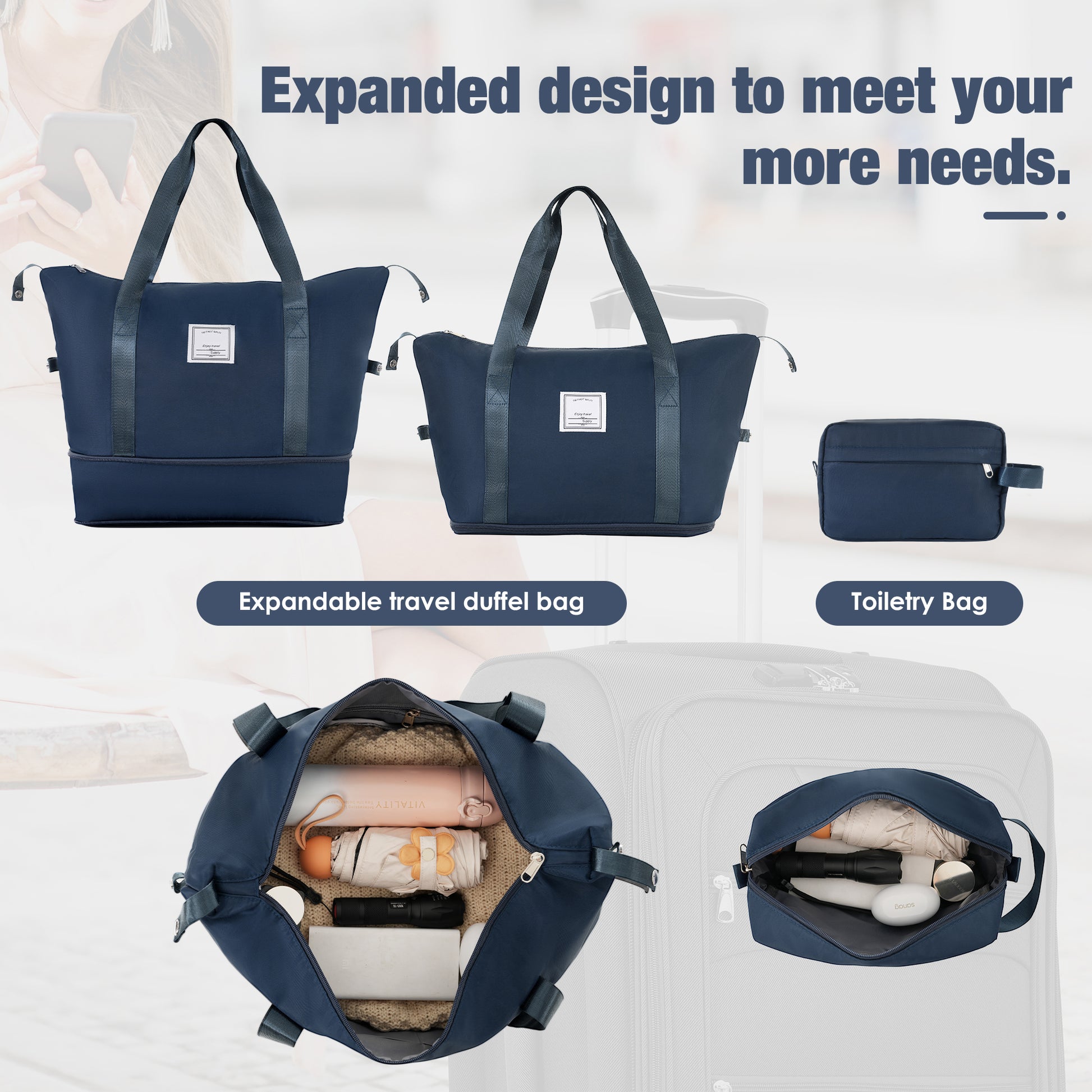 Softside Luggage Expandable 3 Piece Set Suitcase with Duffel Bag Upright Spinner Softshell Lightweight Luggage Travel Set-22/26/30 IN image 9