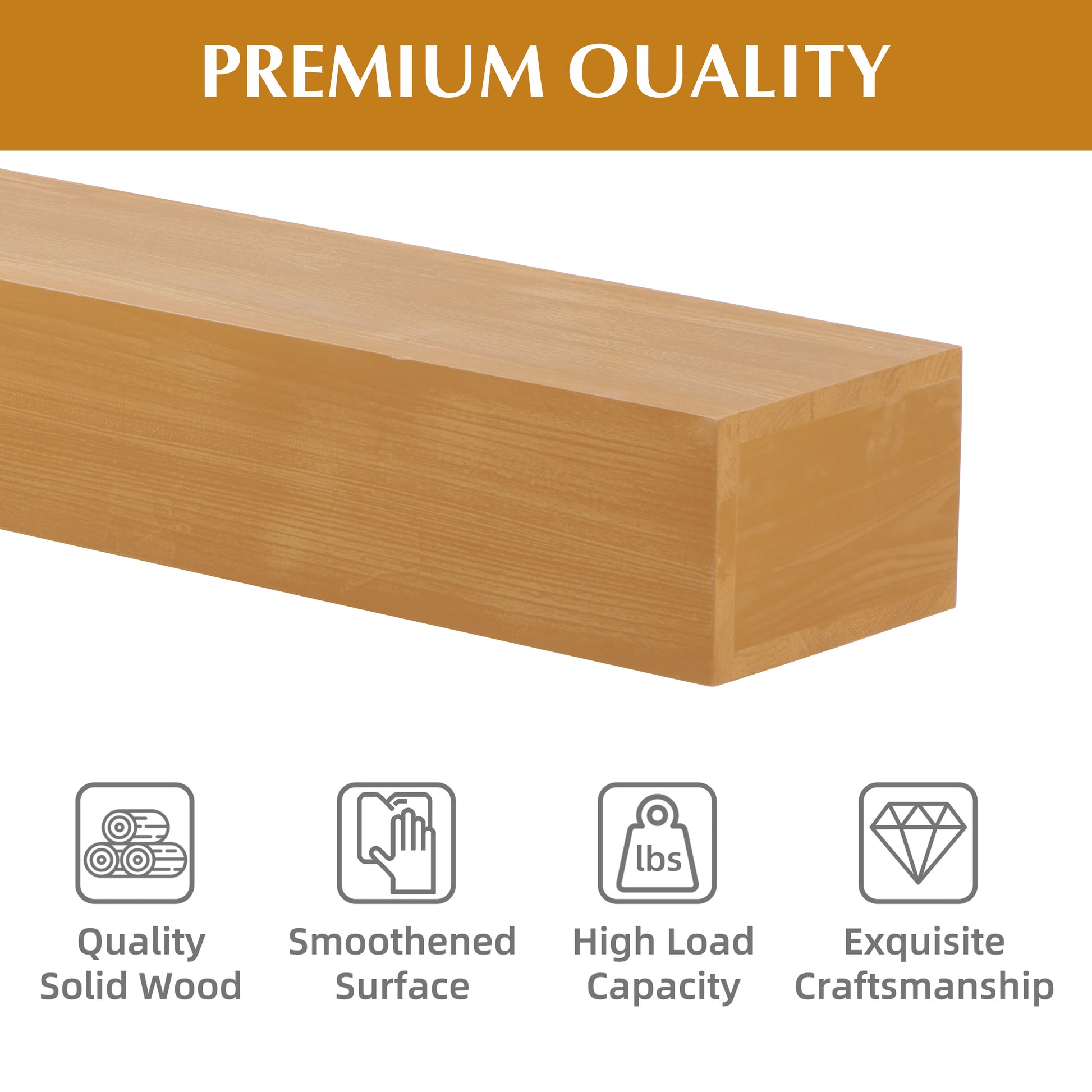 60'' Fireplace Mantel Fir Wood Wall-Mounted & Floating Shelf for Home Decor with Flat Surface image 3