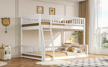 Full XL over Queen Bunk Bed with Ladder and Guardrails, White image 4