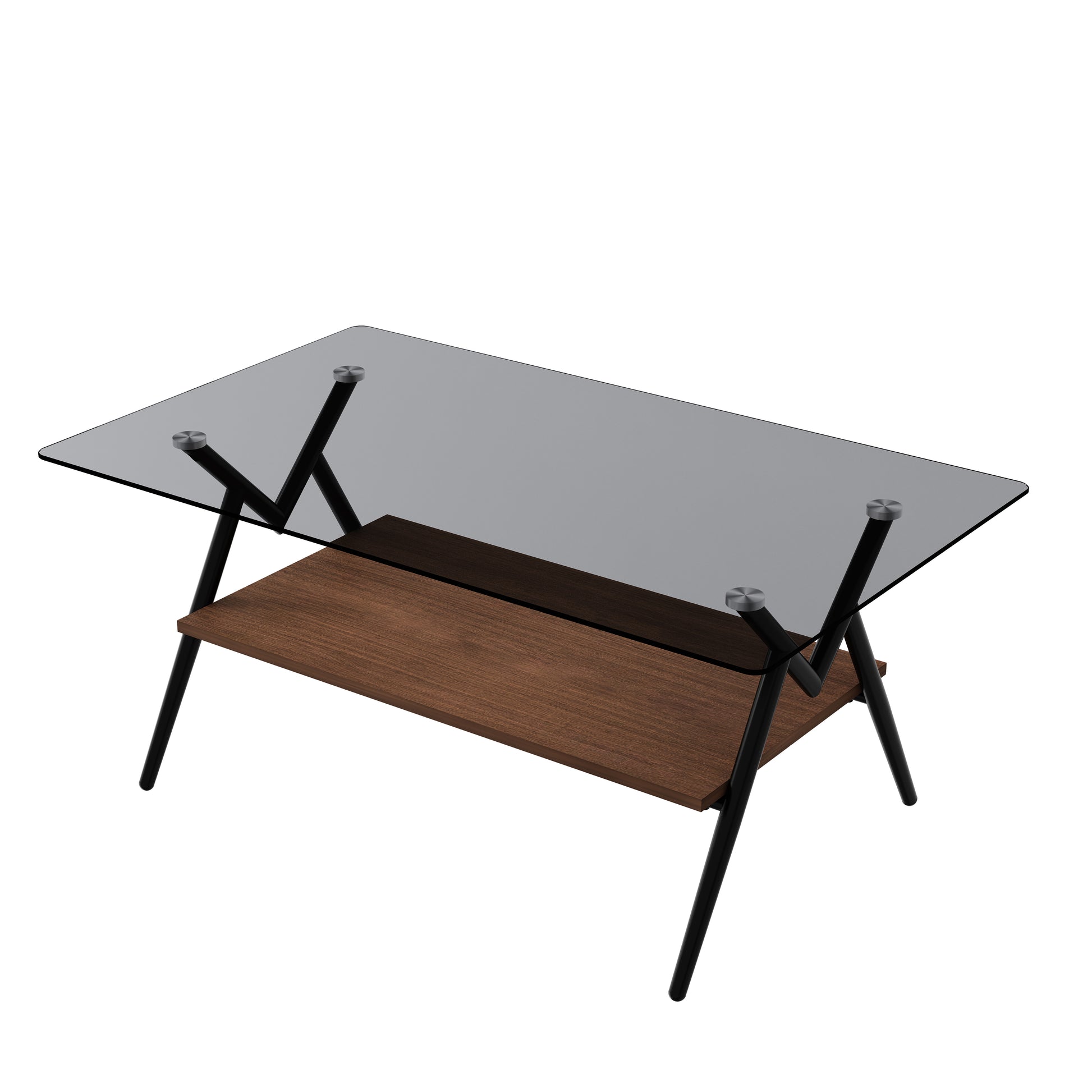 Rectangle Coffee Table with Tempered Glass top and Brown MDF Shelf, Modern Table for Living Room, Gray Glass image 8