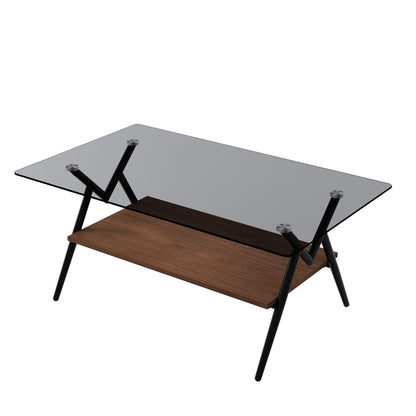 Rectangle Coffee Table with Tempered Glass top and Brown MDF Shelf, Modern Table for Living Room, Gray Glass image 8