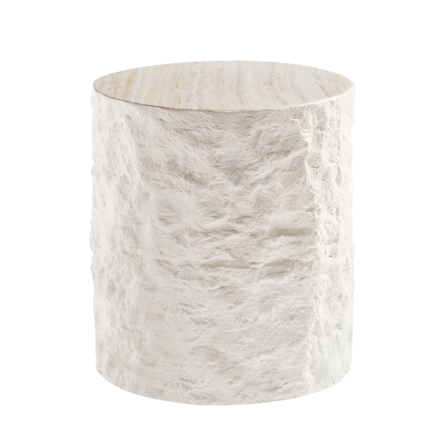 15.75 Inch Side Table,Round Fiberglass Coffee Table for Living Room,Bedroom,Modern Design Imitation Stone End Table for Apartment,No Need Assembly,Beige image 2