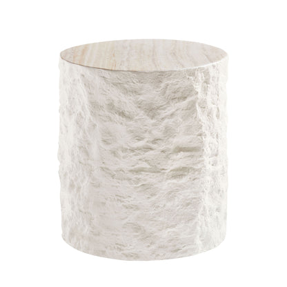 15.75 Inch Side Table,Round Fiberglass Coffee Table for Living Room,Bedroom,Modern Design Imitation Stone End Table for Apartment,No Need Assembly,Beige image 2