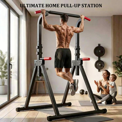 Foldable Pull Up Bar Standing Power Tower - Multi-Function Dip Station, 6-Level Adjustable Height Strength Training Fitness Equipment for Home Gym, 440lbs Max image 6