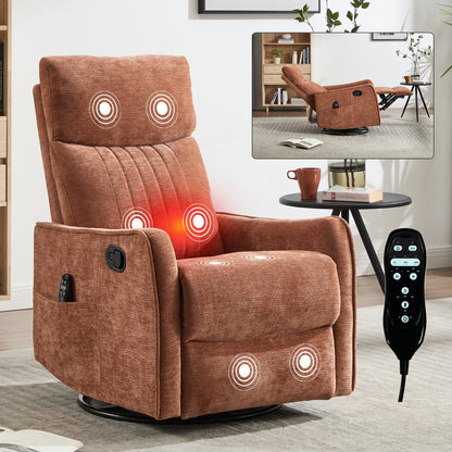 Orange Heat Massage Manual Recliner Chair with Rocker and Swivel in Fabric for Living Room image 1