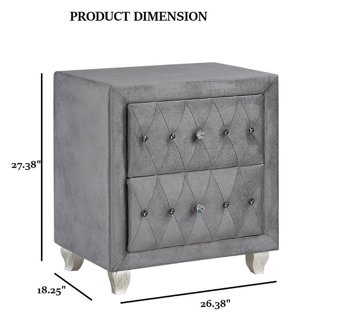 Glam Style 1pc Nightstand Button Tufted Full upholstered Frame Acrylic Buttons Gray Finish Bedroom Furniture image 12